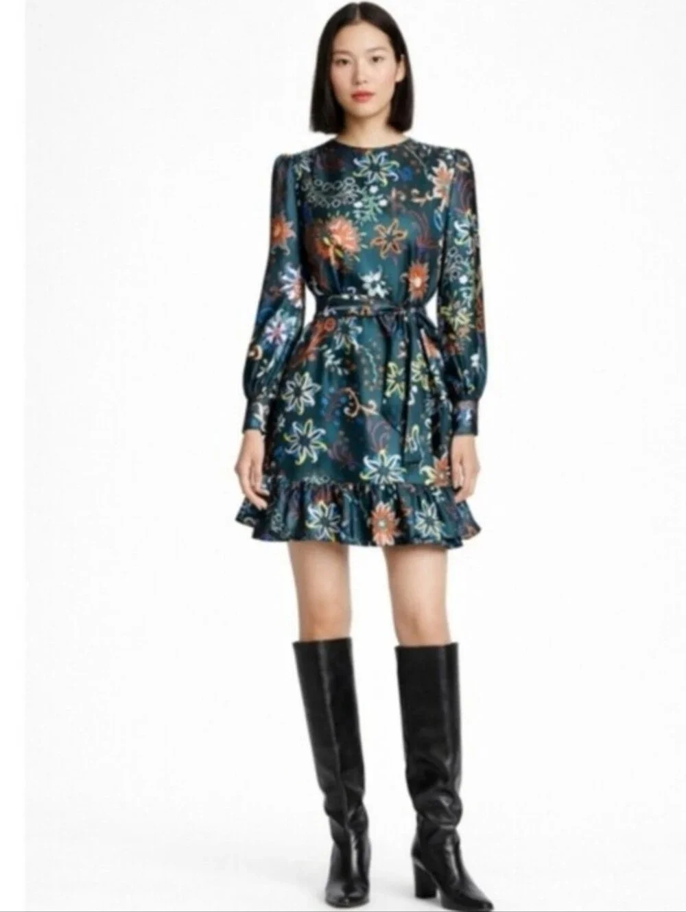 NWT TORY BURCH FLORAL SILK TWILL SHIFT DRESS IN BLACK MOUNTAIN FLORAL